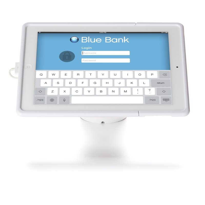 Thiết bị bảo vệ máy tính bảng sử dụng trong ngân hàng được sử dụng như một ki ốt thông tin