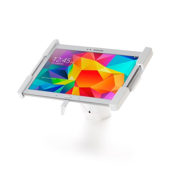 Mặt trước máy tính bảng Samsung đặt nằm ngang khi gắn thiết bị bảo vệ HS400