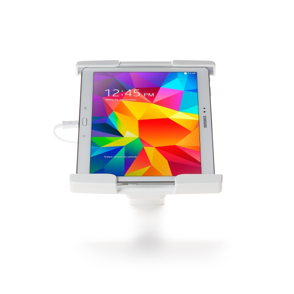 Mặt trước máy tính bảng Samsung đặt theo chiều dọc khi gắn thiết bị bảo vệ HS400