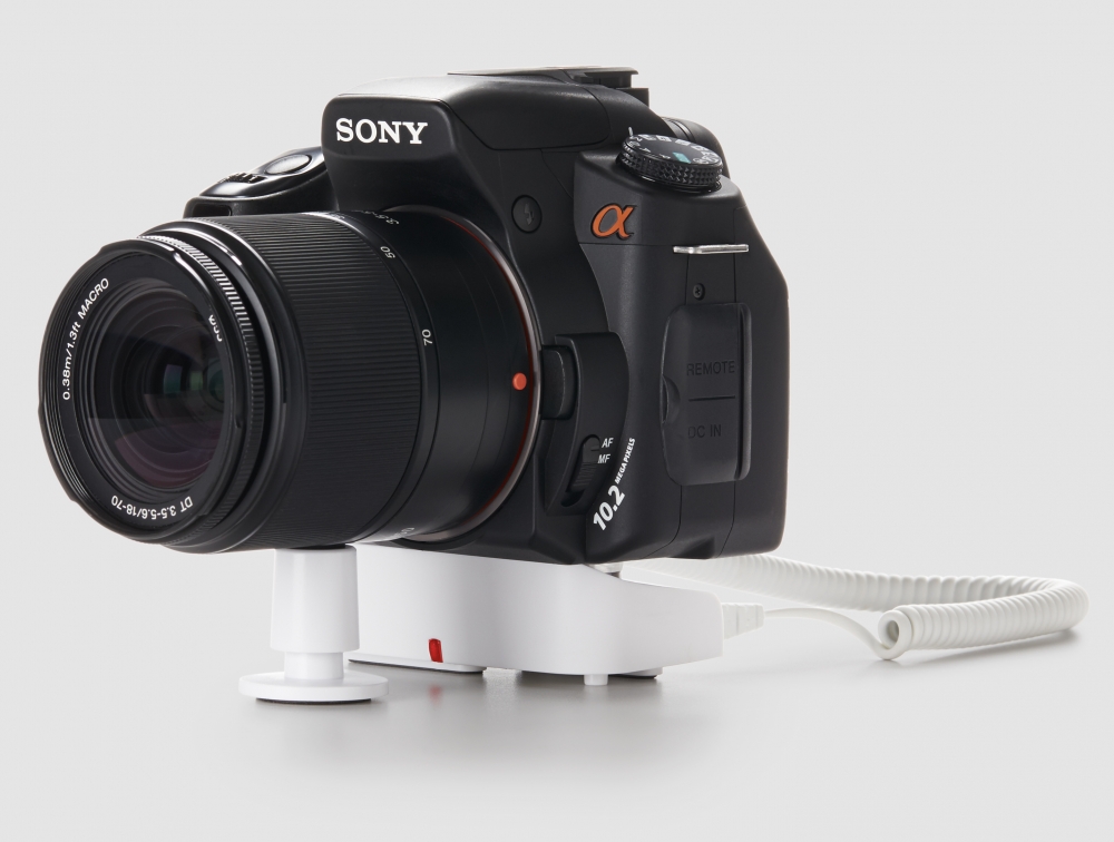 Thiết bị bảo vệ máy ảnh DSLR trưng bày - mặt nghiêng