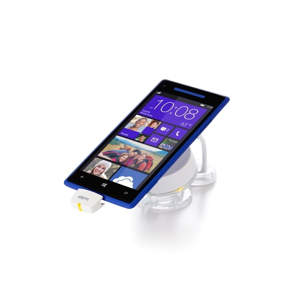 Thiết bị bảo vệ điện thoại HTC trưng bày, loại dây sensor ẩn đi